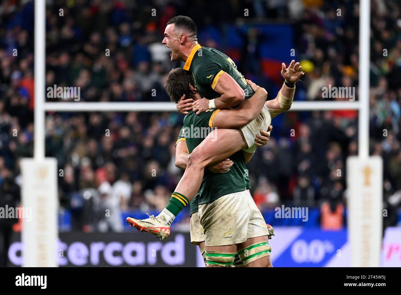 Saint Denis, Frankreich. Oktober 2023. Julien Mattia/Le Pictorium - Südafrika - Neuseeland Rugby-Weltmeisterschaft - 29/10/2023 - Frankreich/seine-Saint-Denis/Saint-Denis - Feier der Südafrikaner nach ihrem Sieg im Finale der Rugby-Weltmeisterschaft gegen Neuseeland am 28. September 2023 im Stade de France. Quelle: LE PICTORIUM/Alamy Live News Stockfoto