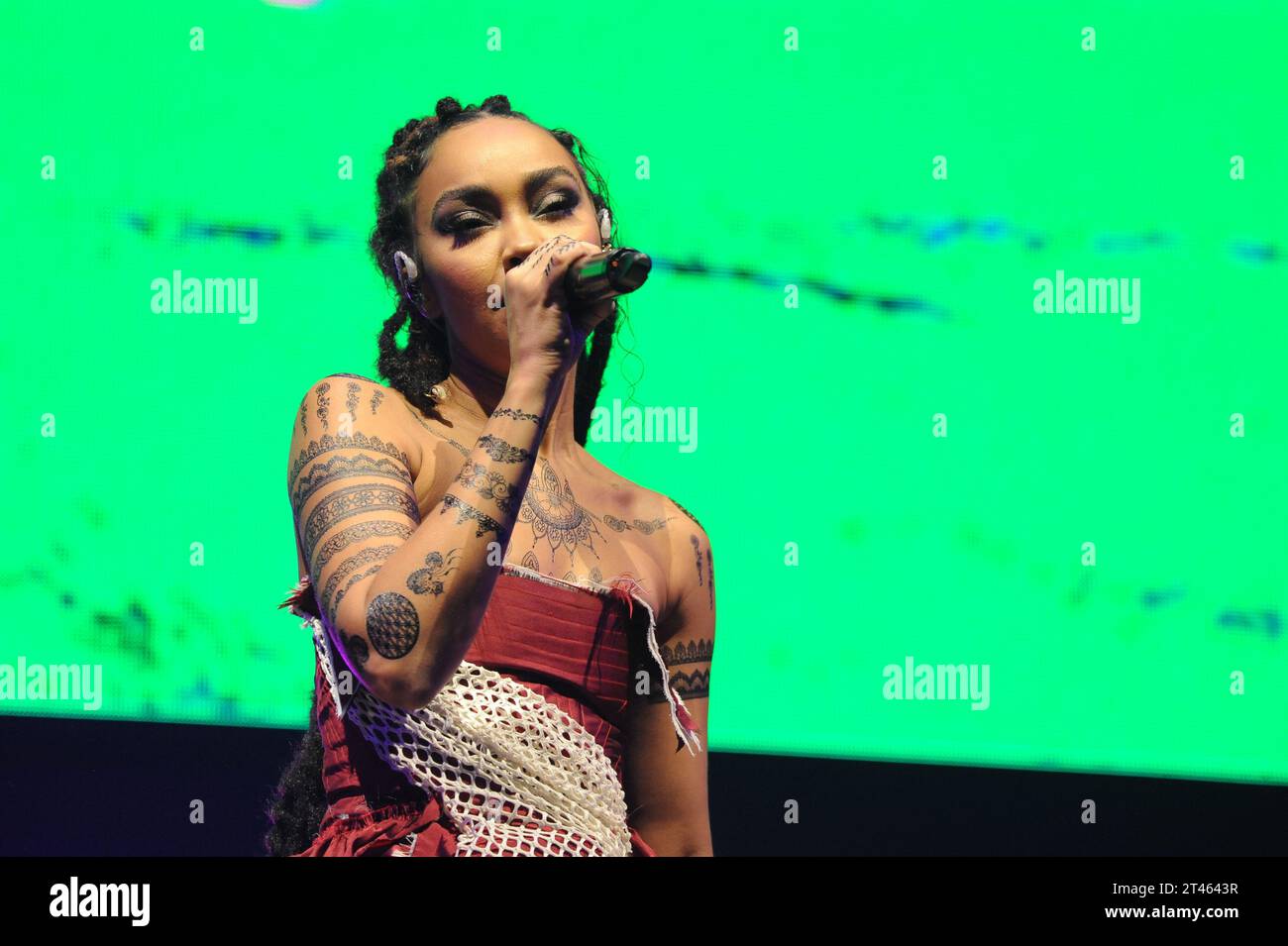 Am 28. Oktober 2023 tritt Leigh-Anne auf der Kiss Haunted House Party in der M & S Arena in Liverpool auf. Foto: David Bronstein/Alamy Live News Stockfoto