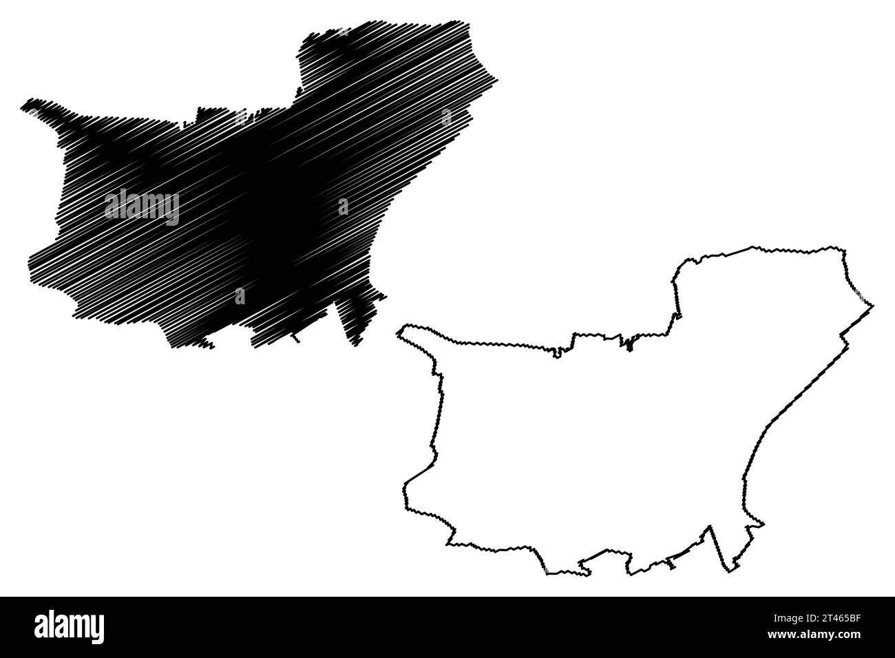 Stadt Tilburg und Gemeinde (Königreich der Niederlande, Holland, Nordbrabant oder Provinz Noord-Brabant) Kartenvektordarstellung, Scribble-Skizze Stock Vektor