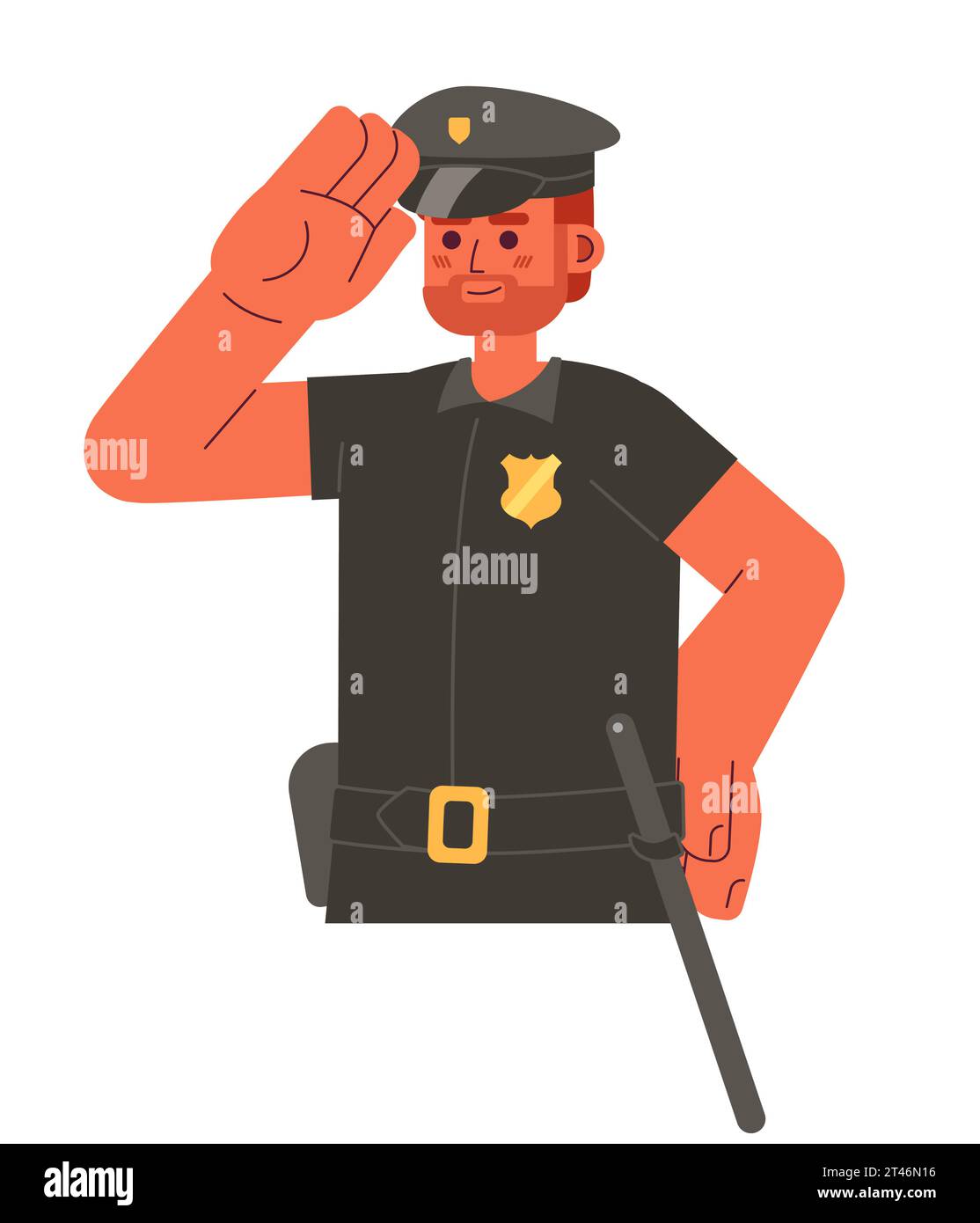 Kaukasischer bärtiger Polizist, männlicher 2D-Cartoon-Charakter Stock Vektor