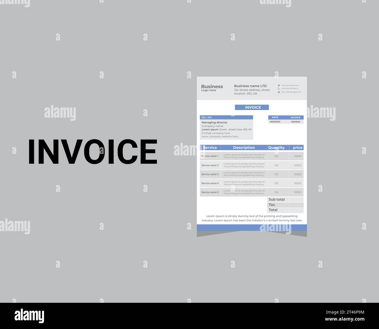 Minimale Corporate Business Invoice Design Template Vektor Illustration Rechnungsformular Preis Rechnung. Stock Vektor
