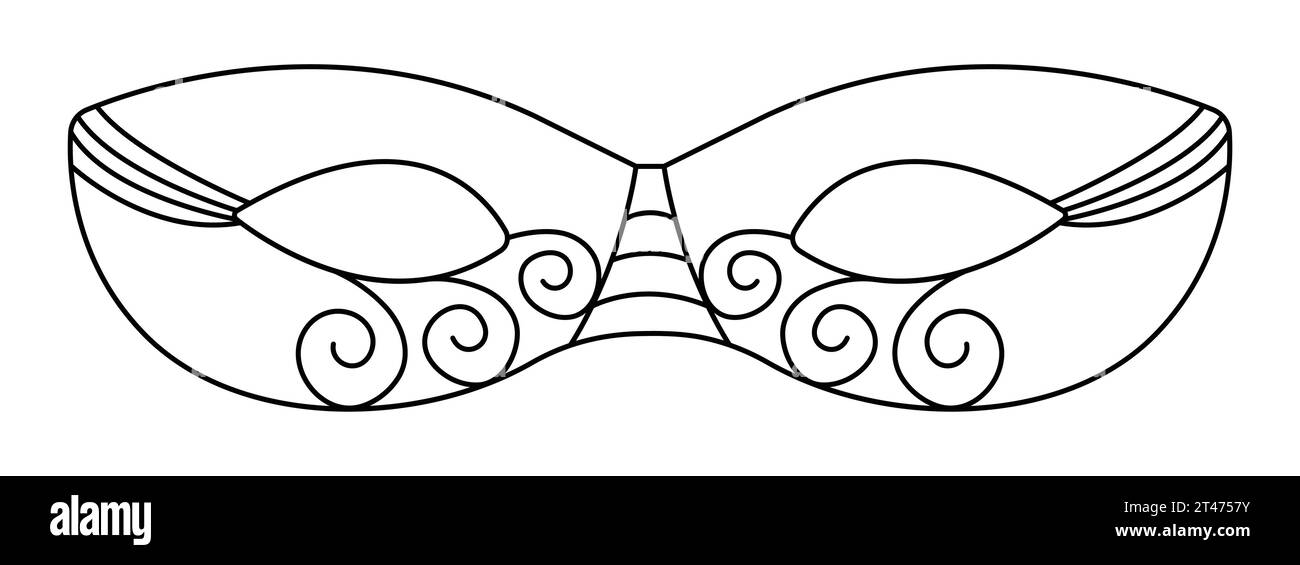 Schwarze Linie Maskerade Maske für Purim Feiertag, Vektor monochrome Illustration Stock Vektor