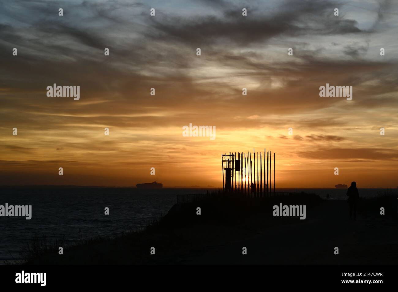 Skulptur die Windorgel in Vlissingen bei Sonnenuntergang Stockfoto