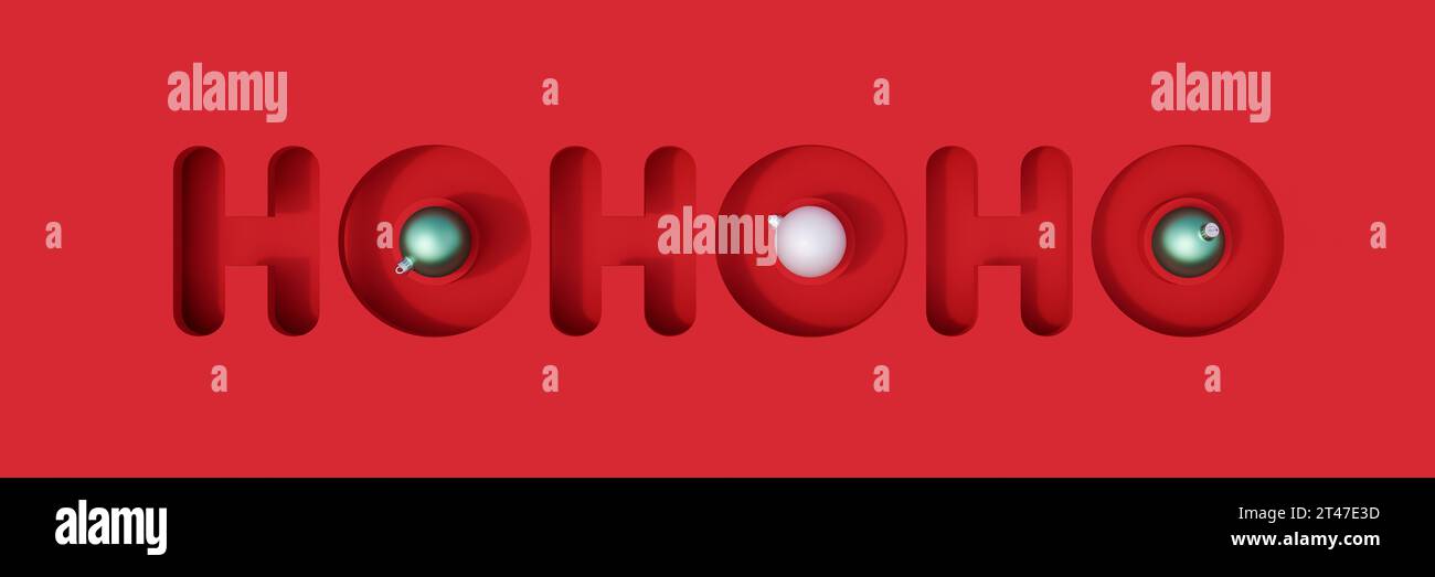 Ho Ho Ho Santa Claus Zitat auf rotem Hintergrund. Kreatives 3D-Rendern 3D-Rendern 3D-Illustration für frohe Weihnachten und frohes neues Jahr Stockfoto
