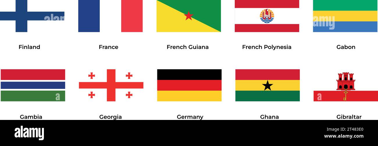 Nationalflagge Finnlands Frankreich Französisch Guayana Gabun Gambia Georgien Deutschland Ghana Gibraltar Stock Vektor