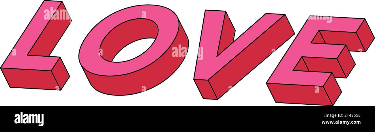 Liebe isometrische Wörter umrissene Buchstaben Vektor Stock Vektor