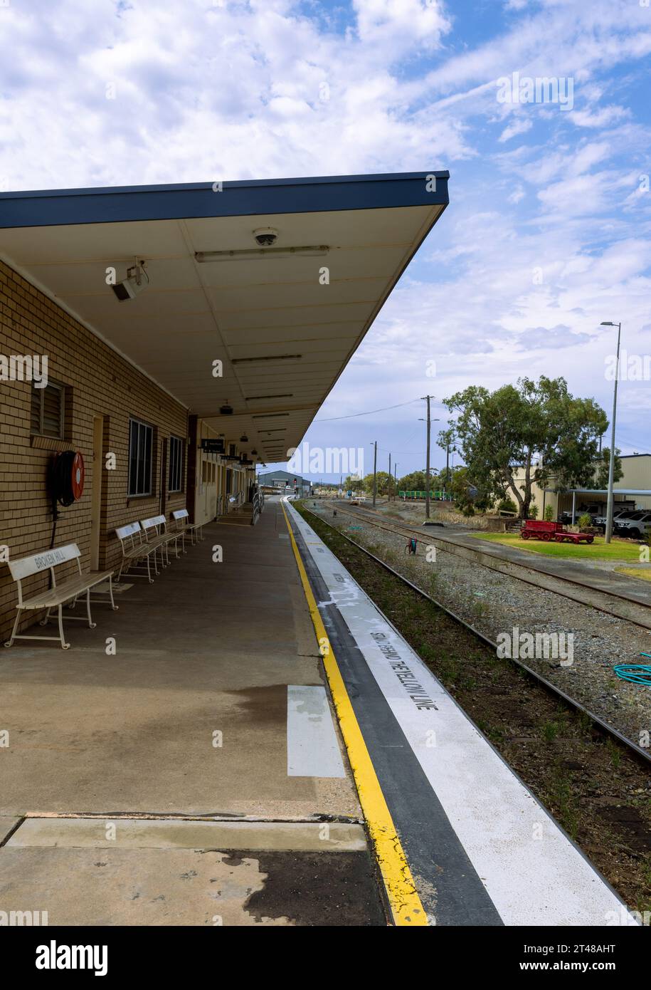 Broken Hill Train Station für Züge zwischen Perth und Sydney ein- oder zweimal pro Woche, Broken Hill, NSW, Australien Stockfoto