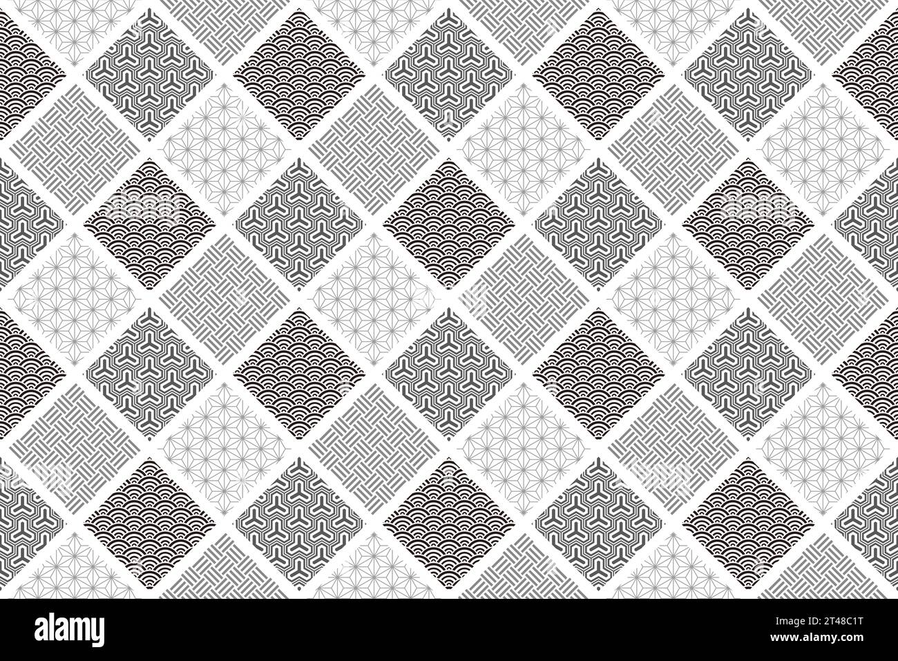 Nahtloser Vektor-Hintergrund Mit Japanischen Vintage-Mustern. Horizontal Und Vertikal Wiederholbar. Stock Vektor