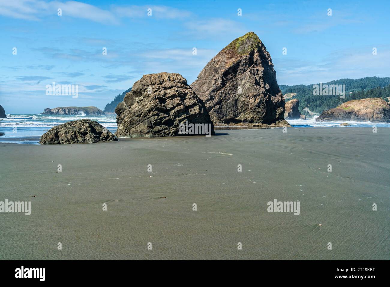 Ein Blick auf die Felsformationen am Meyers Creek Beach im Bundesstaat Oregon. Stockfoto