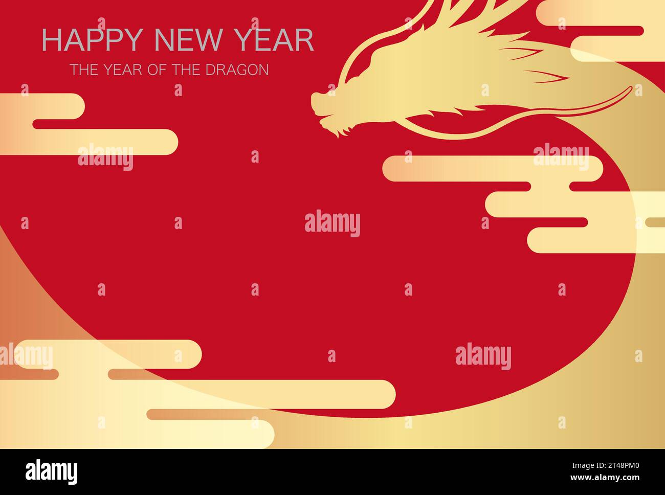 Year of the Dragon Vector Neujahrskartenvorlage mit rotem Hintergrund und Textraum. Stock Vektor