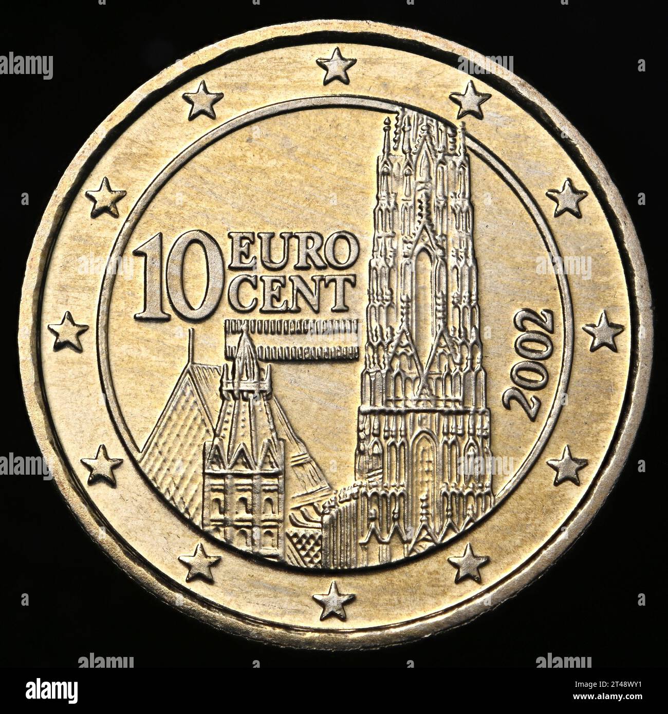Österreichische 10c-Euro-Münze - Stephansdom / Stephansdom Stockfoto