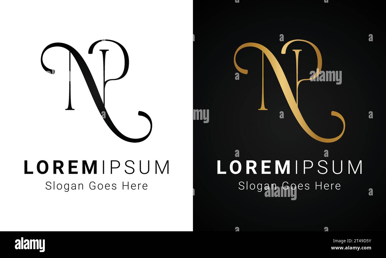 Luxuriöses Initial NP- oder PN-Monogramm-Logo-Design mit Textbuchstaben Stock Vektor