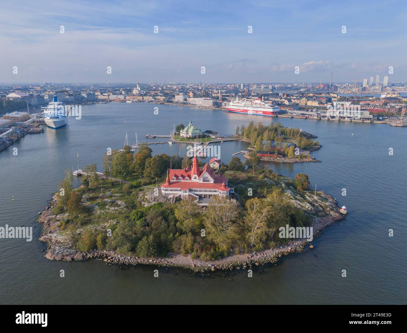 Panoramablick auf den Südhafen von Helsinki in Finnland Stockfoto