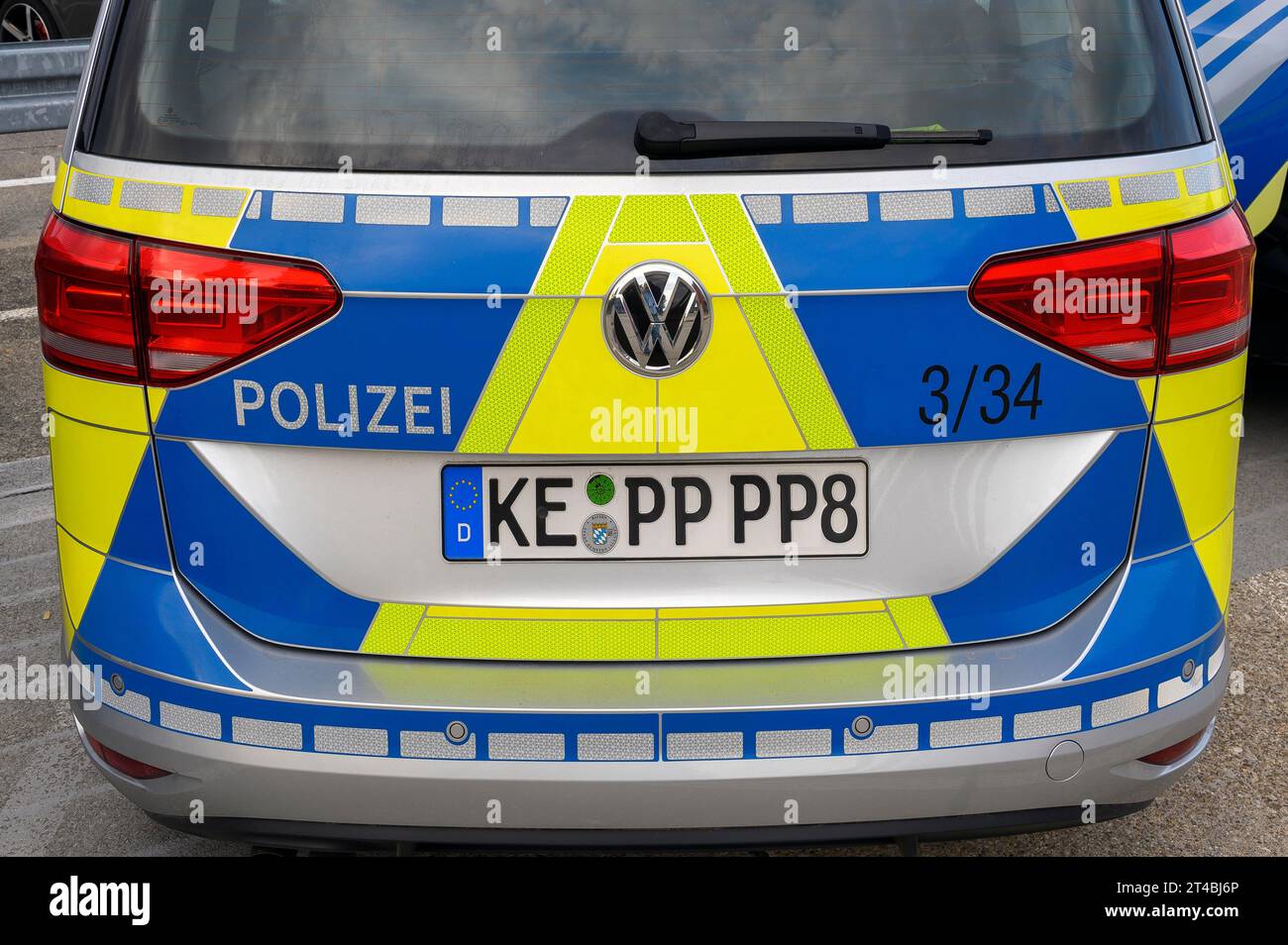 Polizeiauto, Rückansicht, Allgaeu, Bayern, Deutschland Stockfoto