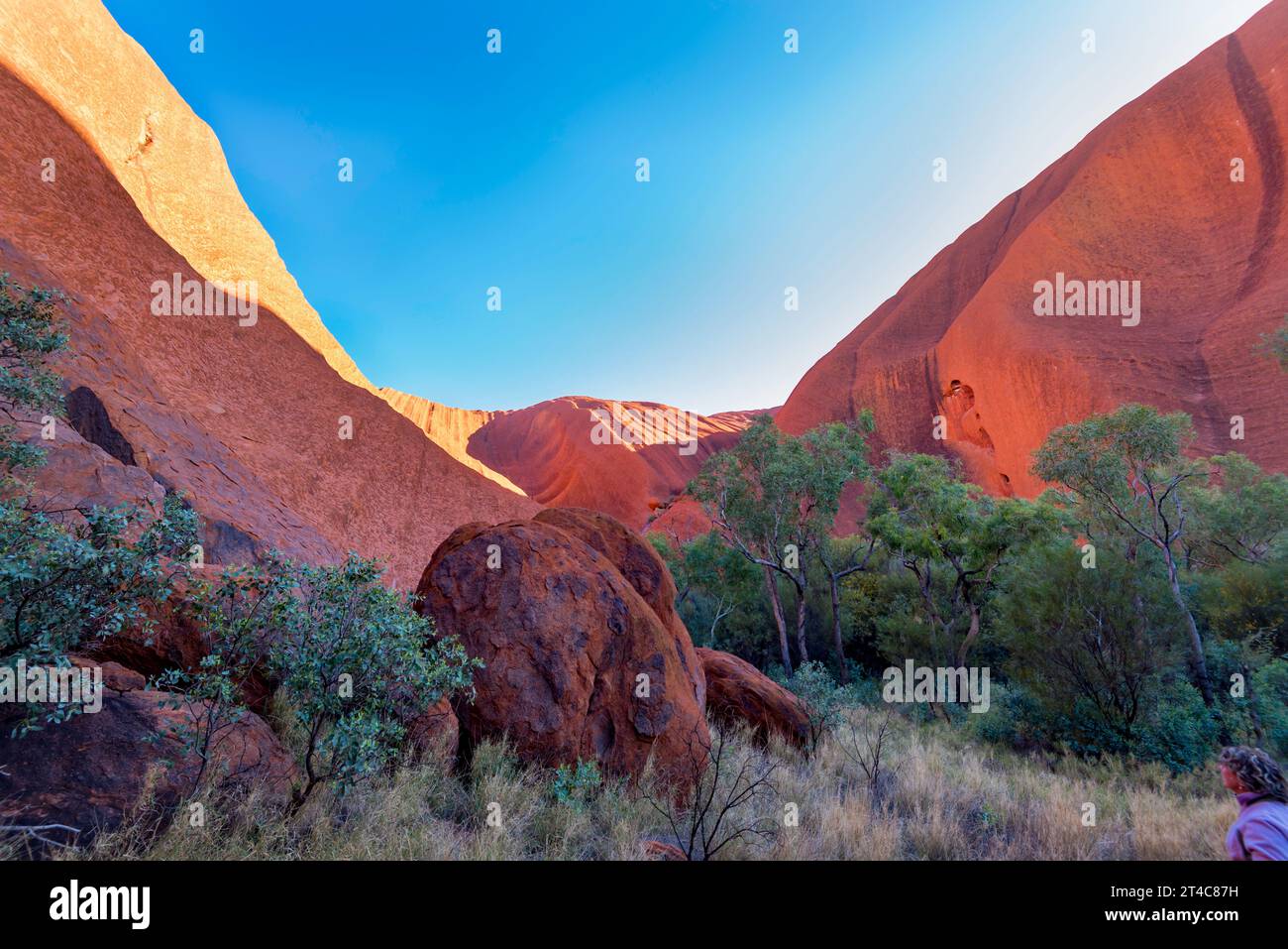 Sandsteinblöcke neben Uluru im Northern Territory, Australien, die beide aus spätneoproterozoischer/kambrischer Arche bestehen Stockfoto