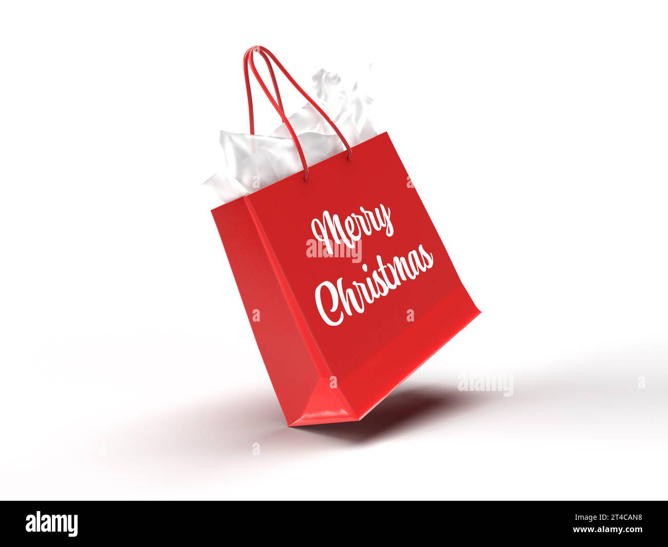 Weihnachtsgeschenk in Rot in einer Papiertüte. Stockfoto