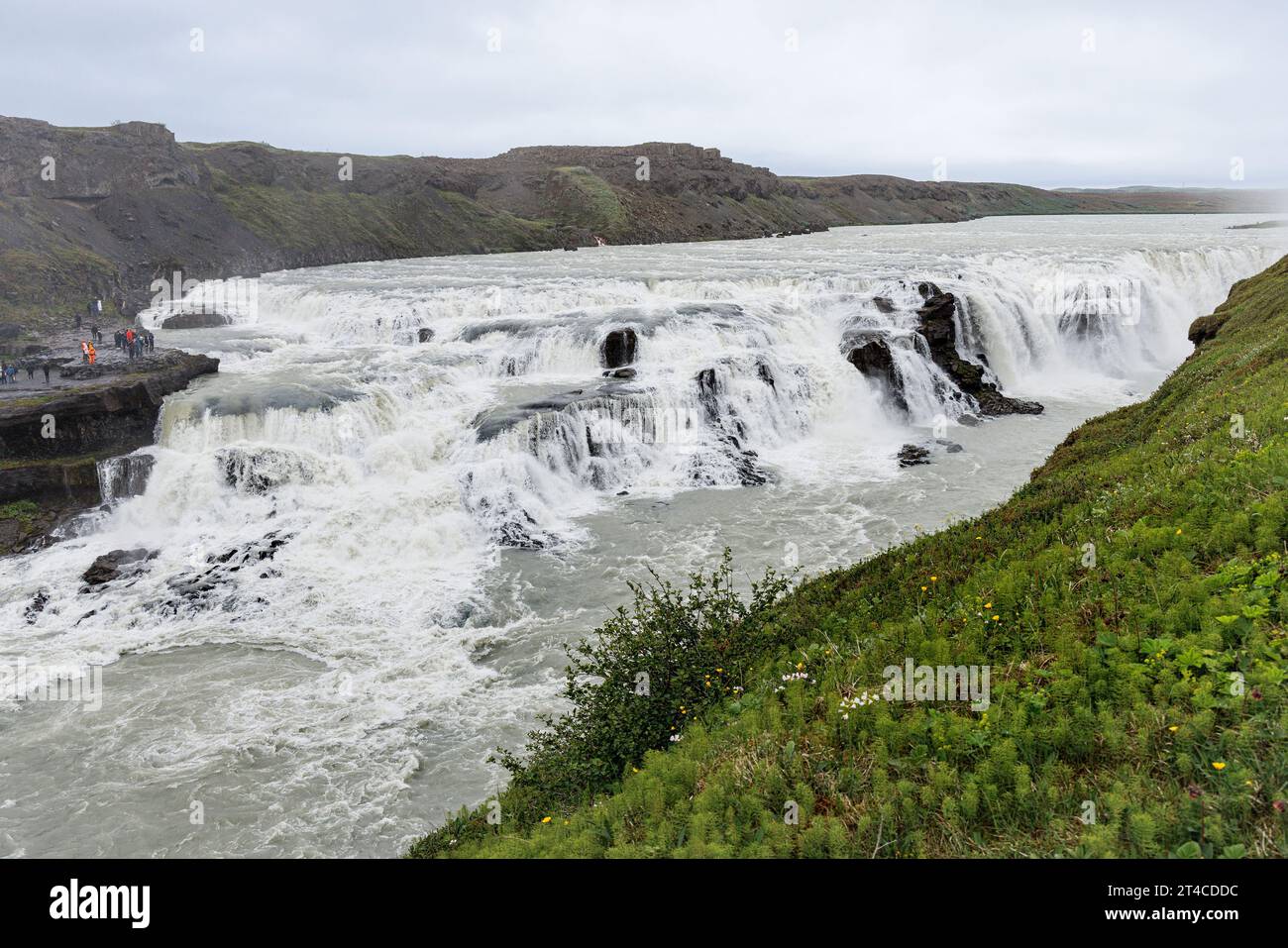 Gullfoss Wasserfall, Blick von der Ostseite, Island, Haukadalur Stockfoto