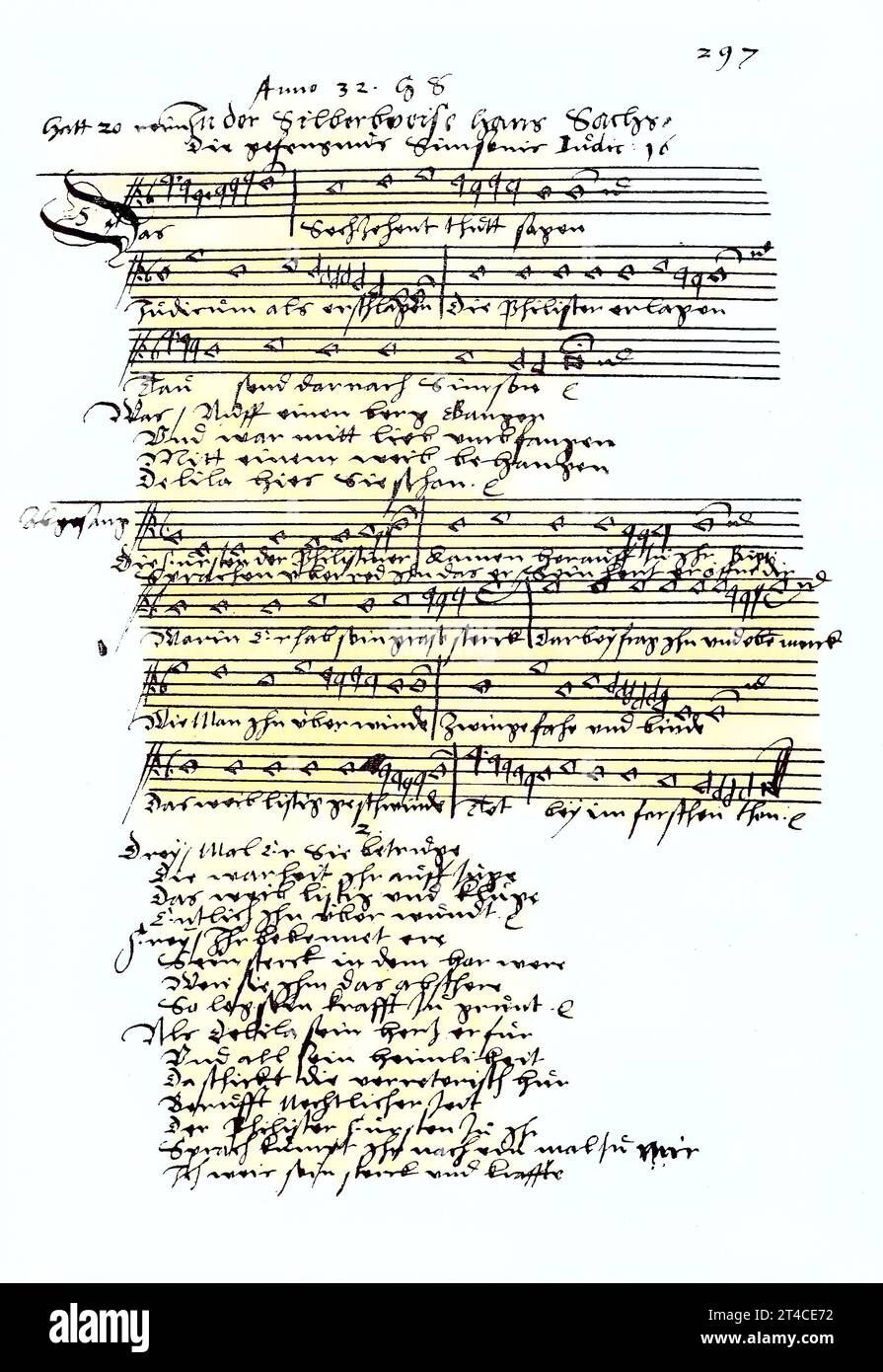 Digital restauriert, Faksimile eines Meisterliedes aus Adam Puchmanns Meisterbuch, Stadtbibliothek in Breslau, Polen, Veröffentlichung aus dem Jahr 1882 / Digital improved:, Faksimile eines Meisterliedes aus Adam Puchmanns Meisterbuch, Stadtbibliothek in Breslau, Polen, Publikation aus dem Jahr 1882 Stockfoto