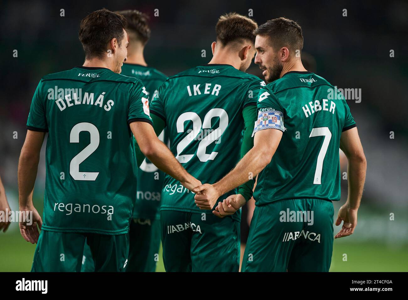 Heber Pena vom Racing Club Ferrol feiert, nachdem er während des LaLiga Hypermotion-Spiels zwischen Real Racing Club und RACI das zweite Tor seines Teams erzielt hat Stockfoto