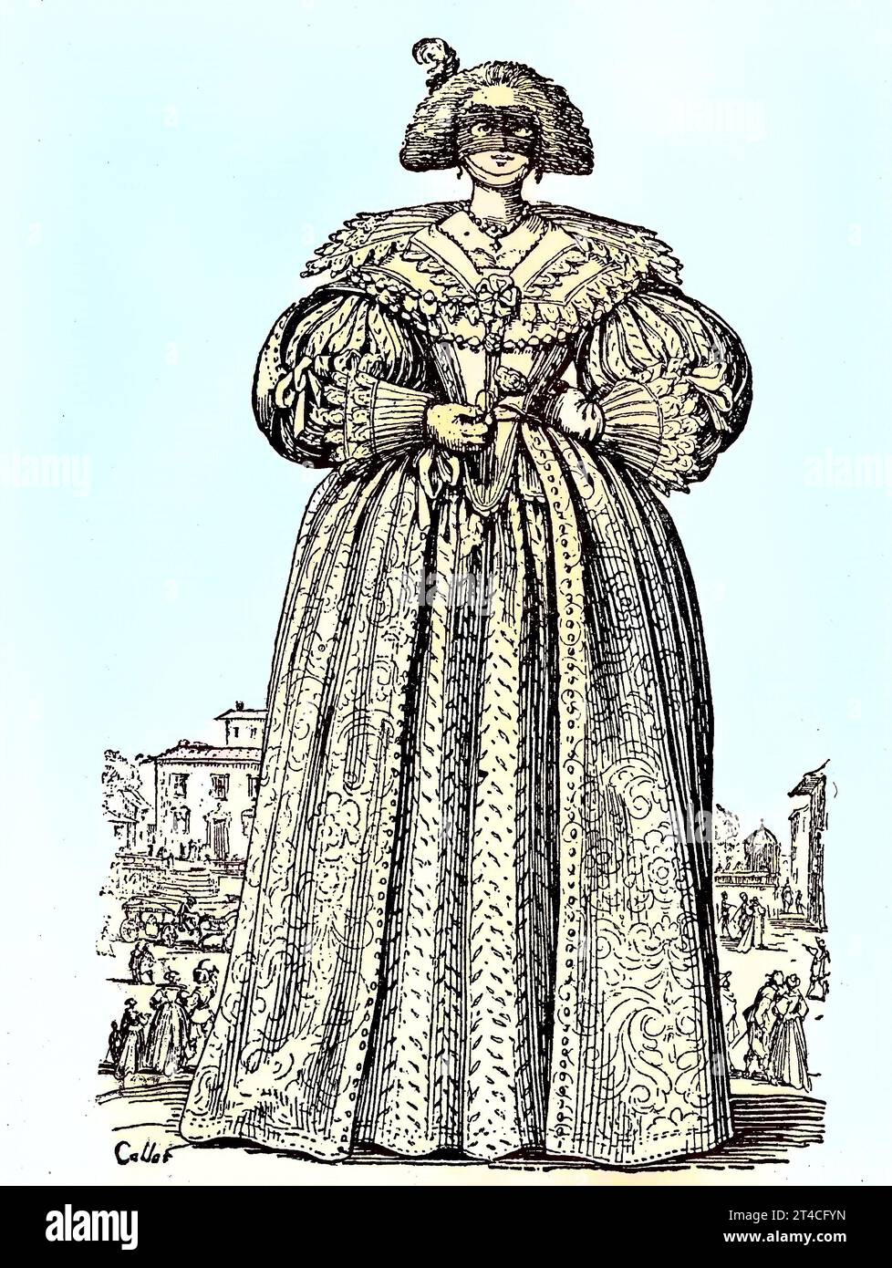 Modebild einer maskierten Dame aus dem 17. Jahrhundert, digital verbesserte Reproduktion aus einer Publikation aus dem Jahr 1880 / Modebild einer maskierten Dame aus dem 17. Jahrhundert, digital verbesserte Reproduktion aus einer Publikation aus dem Jahr 1880 Stockfoto