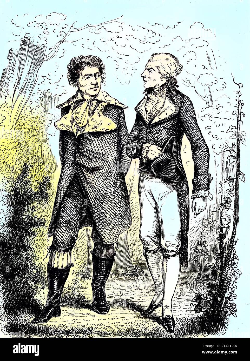 Marat und Robespierre. Jean-Paul Marat, 1743-13. Juli 1793, französischer politischer Theoretiker, Arzt und Wissenschaftler, der vor allem durch seine Rolle als radikaler Journalist und Politiker während der Französischen Revolution bekannt wurde. Maximilien Francois Marie Isidore de Robespierre, 1758 ? 1794, französischer Jurist und Politiker, Reproduktion eines Holzschnitts aus dem Jahr 1880, digital verbessert / Marat und Robespierre. Jean-Paul Marat, 1743–13. Juli 1793, französischer Politiktheoretiker, Arzt und Wissenschaftler, der vor allem durch seine Rolle als radikaler Journalist bekannt wurde Stockfoto