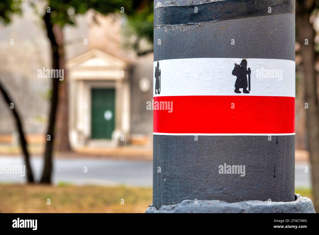 Wegweiser zur Via Francigena in Rom, Italien Stockfoto