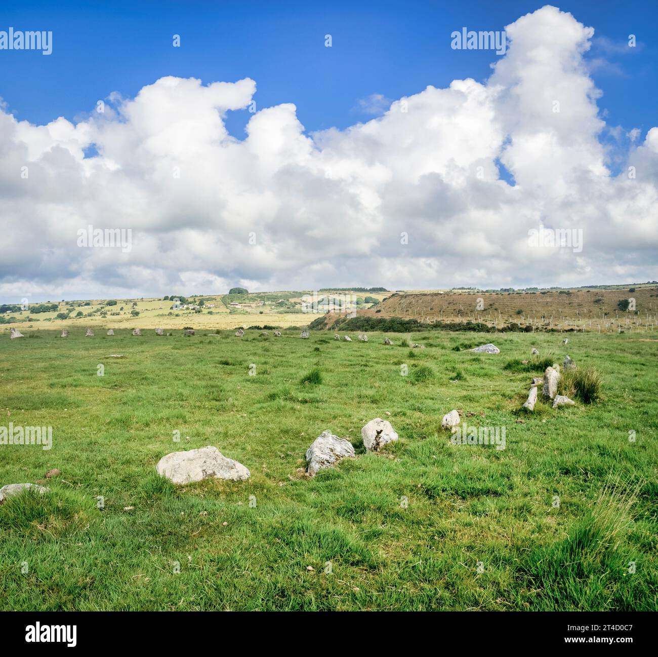 Teil des Stannon Stone Circle, einem prähistorischen Monument im Bodmin Moor, Cornwall. Stockfoto