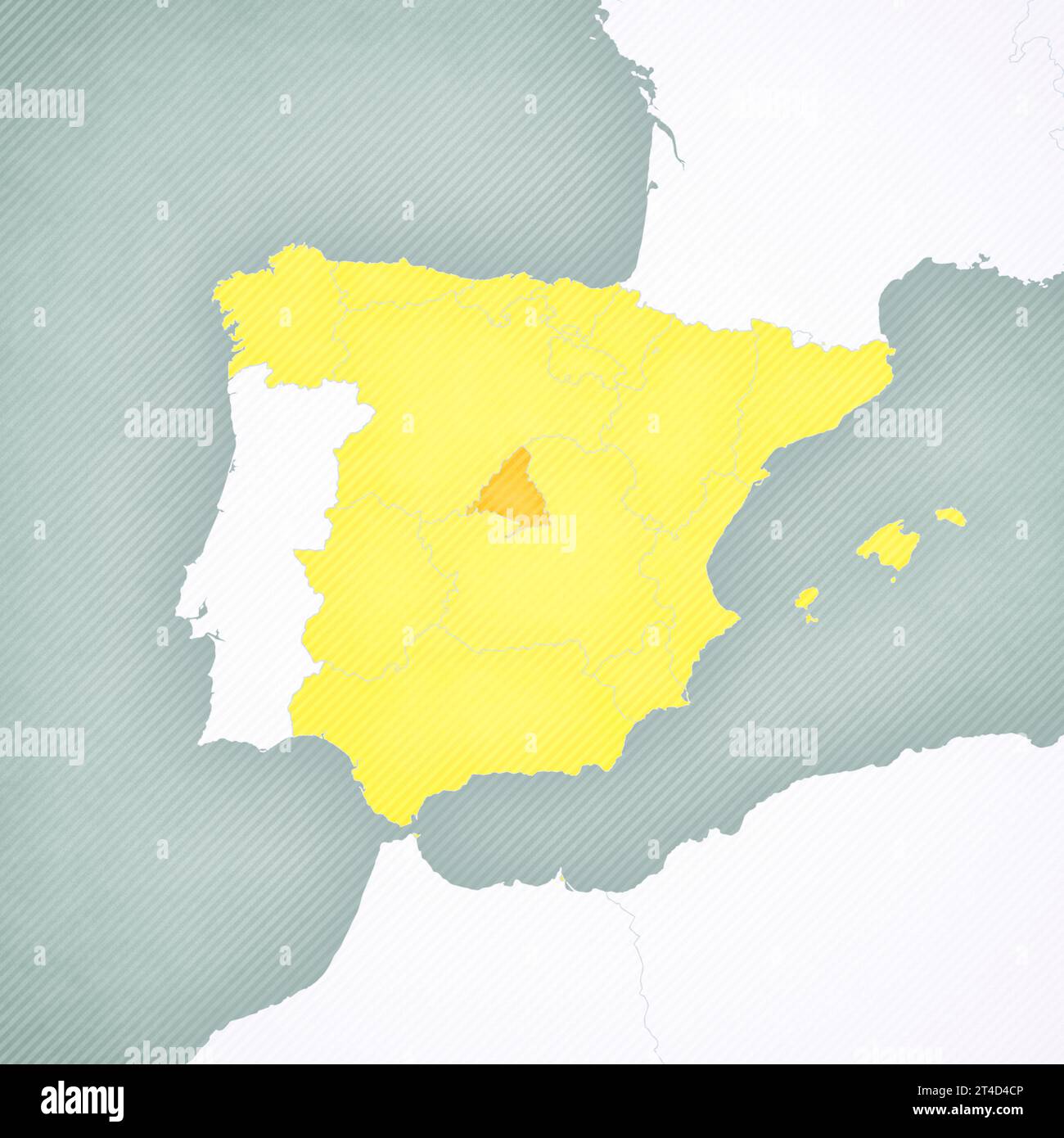 Madrid auf der Karte von Spanien mit weich gestreiftem Vintage-Hintergrund. Stockfoto