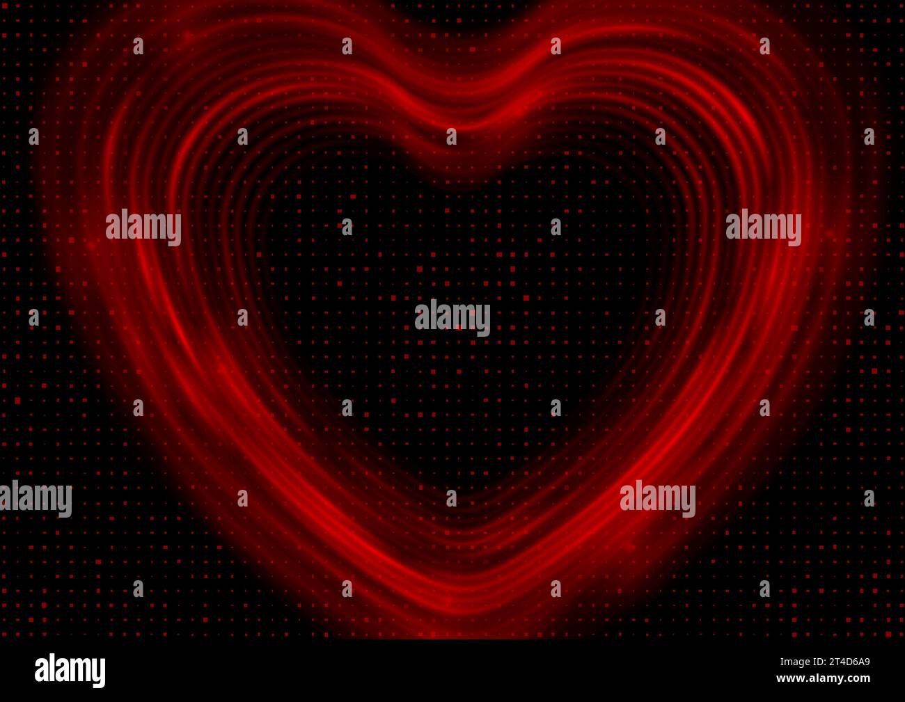 Rote, glatte Herzen und Glitzerpunkte auf schwarzem Hintergrund. Abstrakte Grußkarte zum Valentinstag. Vektorabbildung Stock Vektor
