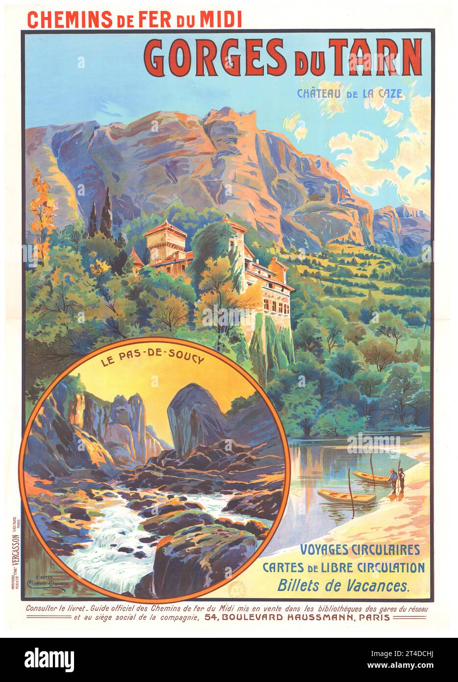 Vintage-Reiseposter 1800 für die Schluchten du Tarn in Südfrankreich. Stockfoto