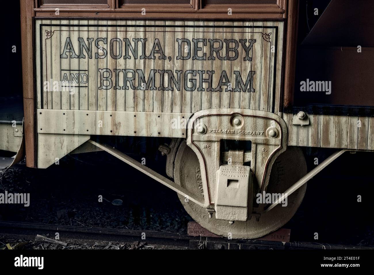Ansonia Derby und Birmingham Line Motor trolley Line pullman Company - Details zu Vintage trolley Stockfoto