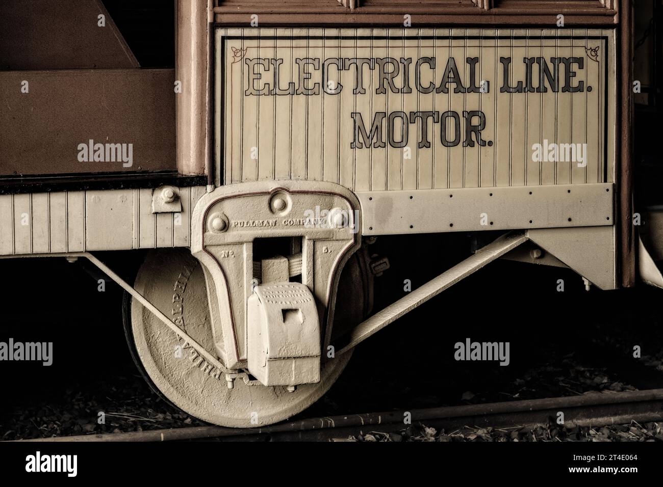 Electric Line Motorwagen Line pullman Company - Details zu Vintage-Wagen Stockfoto