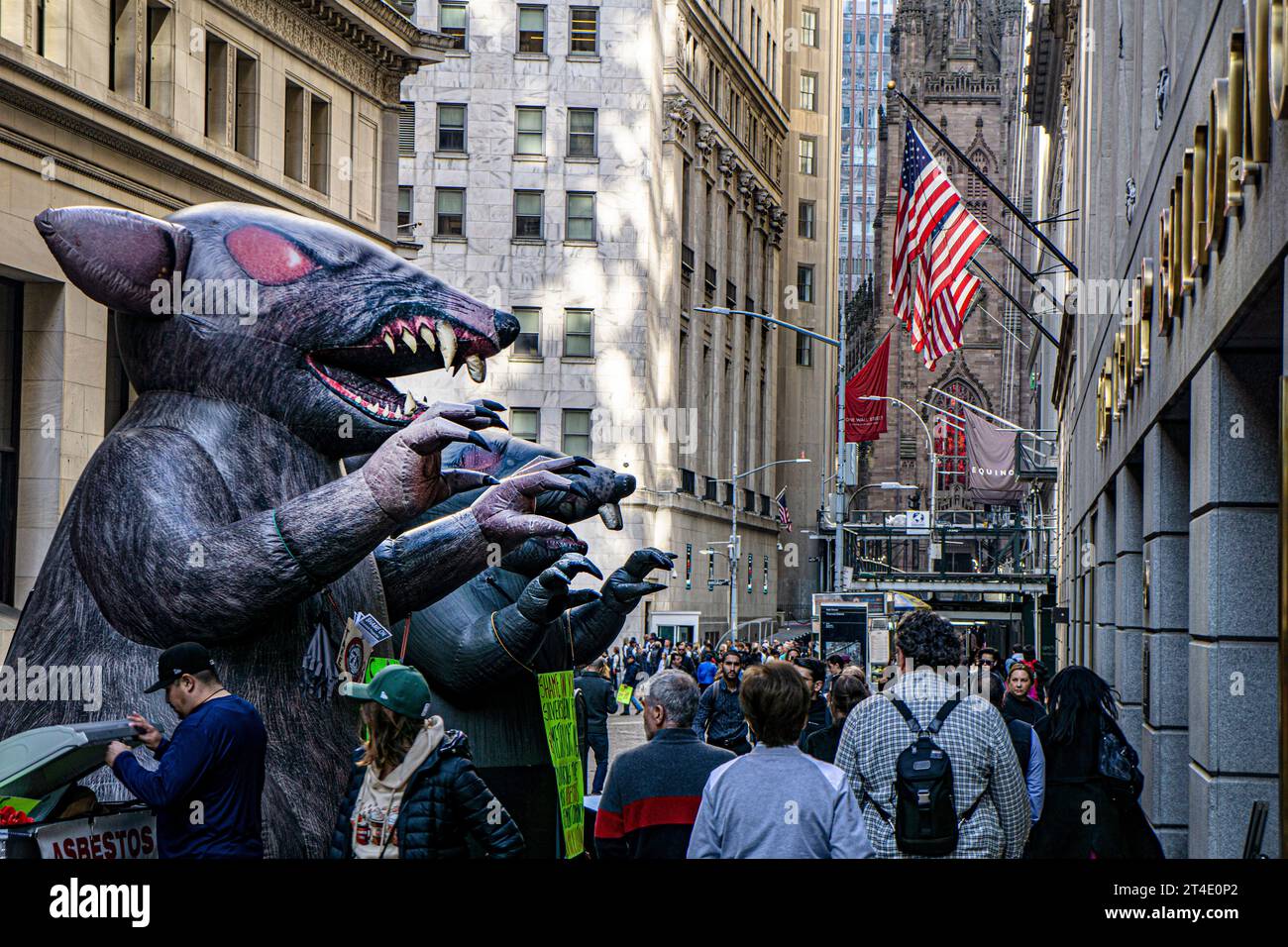 Arbeiter im Streik, Trump Building, 40 Wall Street, New York City, New York, USA Stockfoto