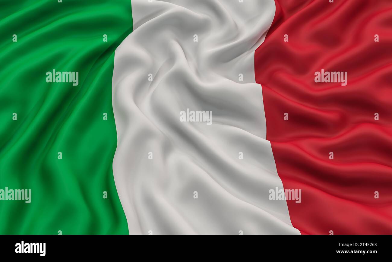 3D-Rendering der italienischen Flagge, die vom Wind bewegt wird Stockfoto