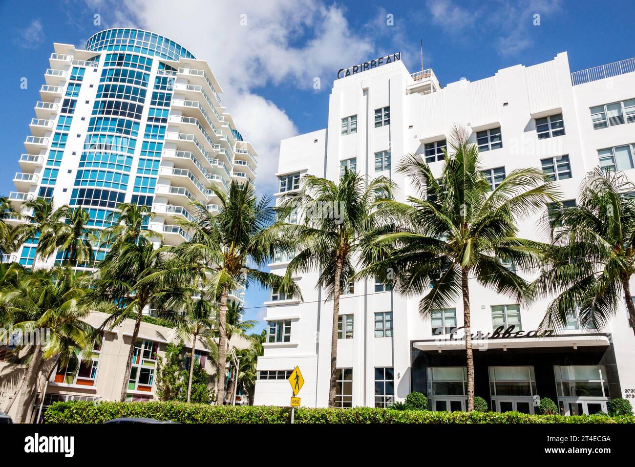 Miami Beach Florida, Außenfassade, Gebäude Vordereingang, Collins Avenue, Caribbean South Beach Eigentumswohnung, Hochhaus Wolkenkratzer hohe Gebäude Stadt Stockfoto