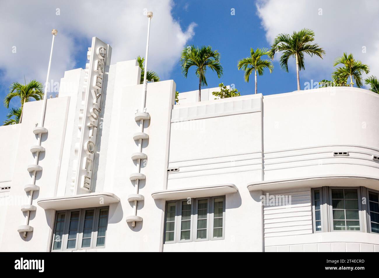 Miami Beach Florida, Außenfassade, Gebäude Vordereingang Hotel, Collins Avenue, Hotel Greystone Schild Art Deco Stil Architektur, Hotels Motels Busin Stockfoto