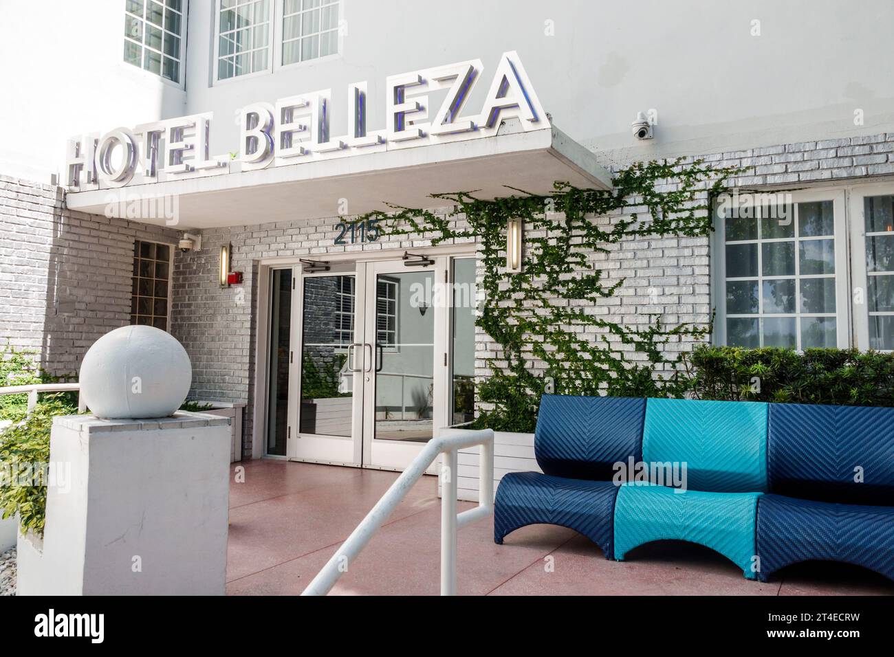 Miami Beach Florida, Außenfassade, Gebäude Vordereingang Hotel, Hotel Belleza Schild, Hotels Motels Unternehmen Stockfoto
