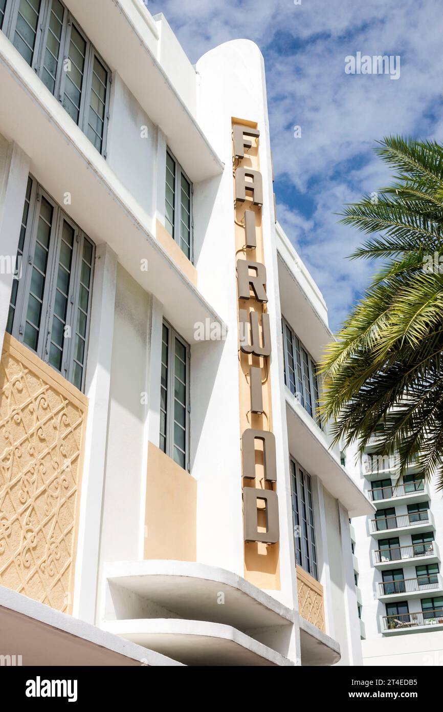 Miami Beach Florida, Außenfassade, Gebäude Vordereingang Hotel, Collins Avenue, Fairwind Hotel Schild, Art Deco Stil Architektur, Hotels Motels Busine Stockfoto