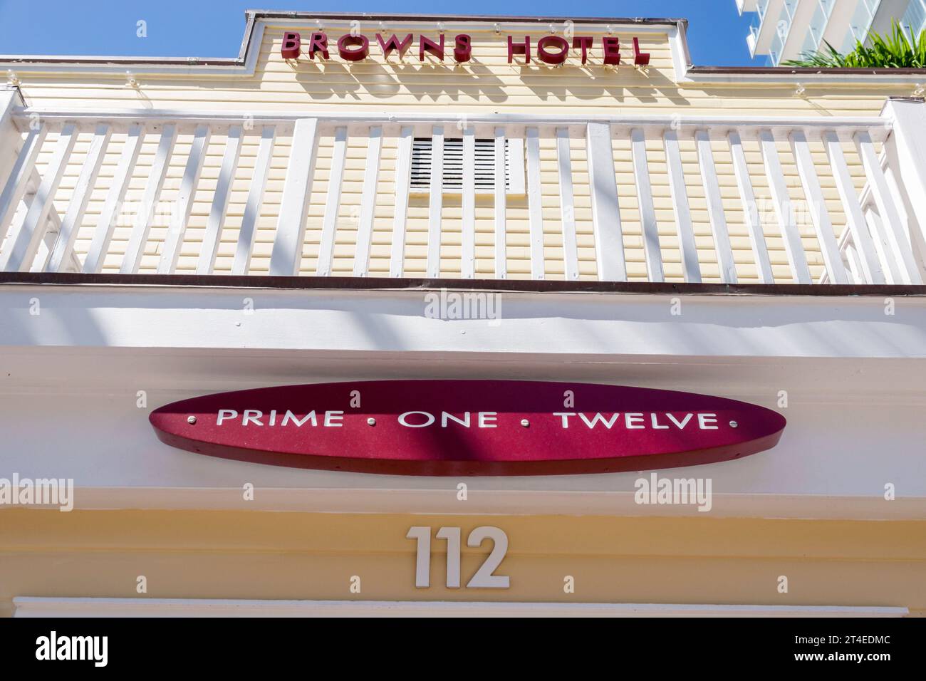 Miami Beach Florida, Außenfassade, Haupteingang des Gebäudes, Ocean Drive, Prime One Twelve Ex Brown's Hotel, Restaurant Dining Fine Dining Out, Stockfoto
