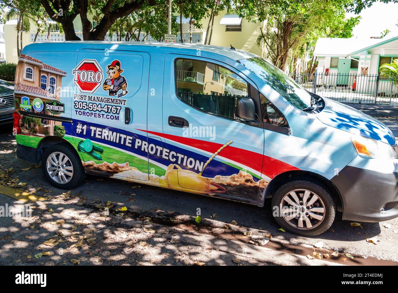 Miami Beach Florida, Arbeit Van Nutzfahrzeug, Schädlingsmanagement Termitenschutz Lackwerbung Stockfoto