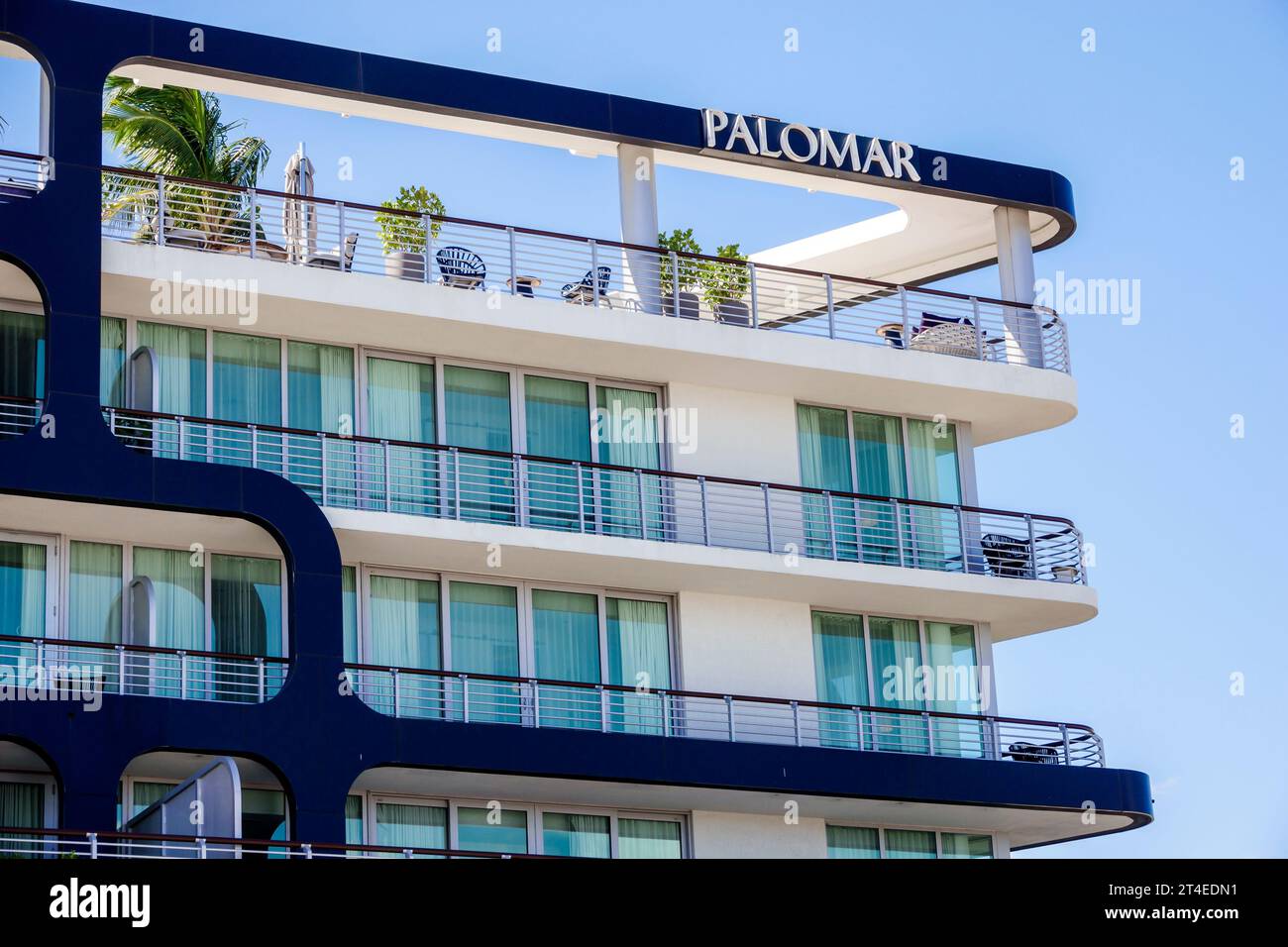 Miami Beach Florida, Außenansicht, Hotel vor dem Eingang des Gebäudes, Kimpton Hotel Palomar South Beach Schild, Hotels Motels Unternehmen Stockfoto