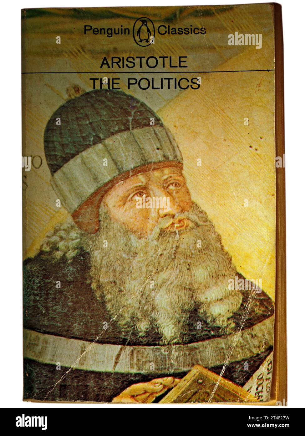 Aristoteles - Die Politik. Bucheinband auf weißem Hintergrund. Stockfoto