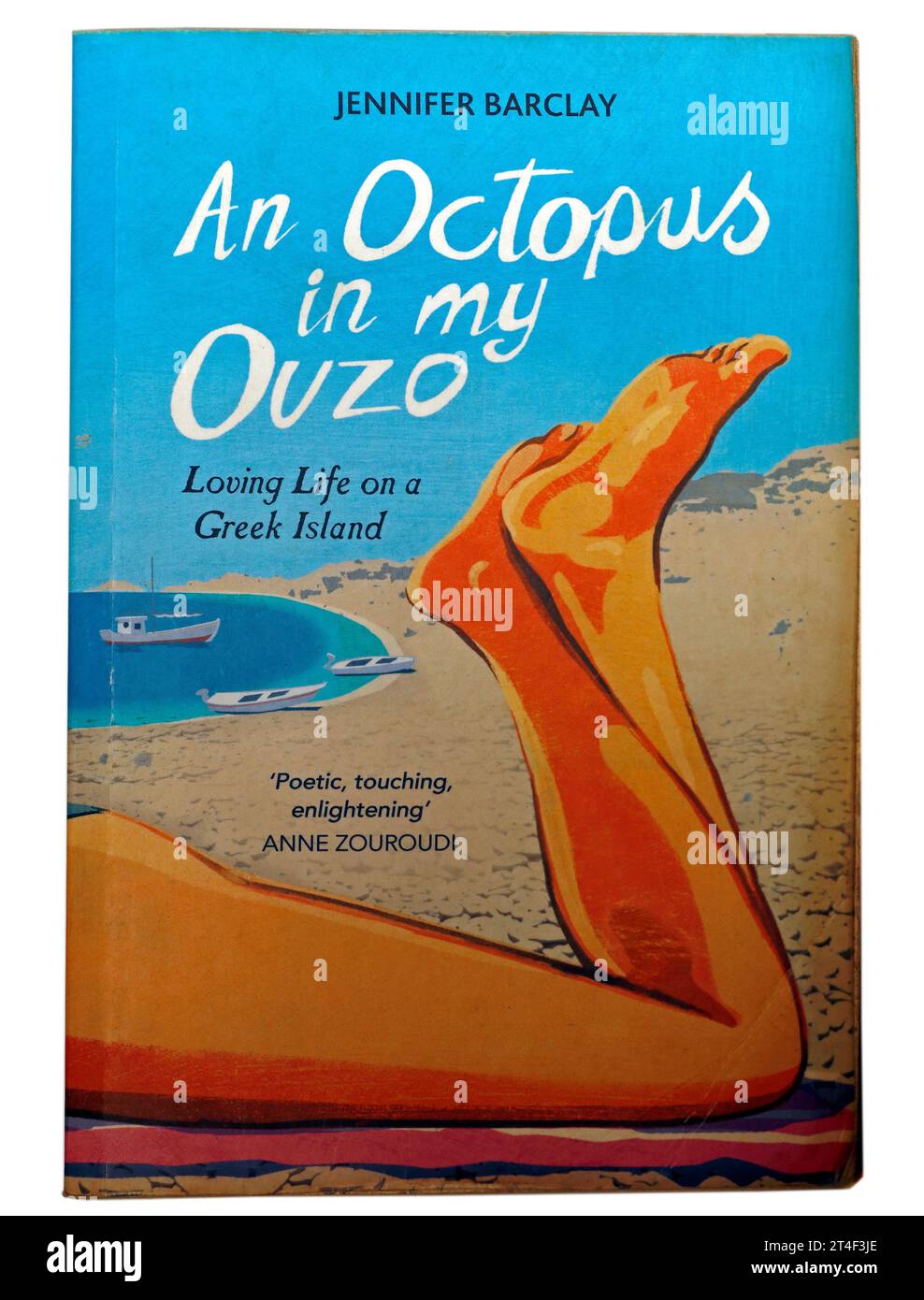 Ein Oktopus in meinem Ouzo von Jennifer Barclay. Bucheinband auf weißem Hintergrund. Stockfoto