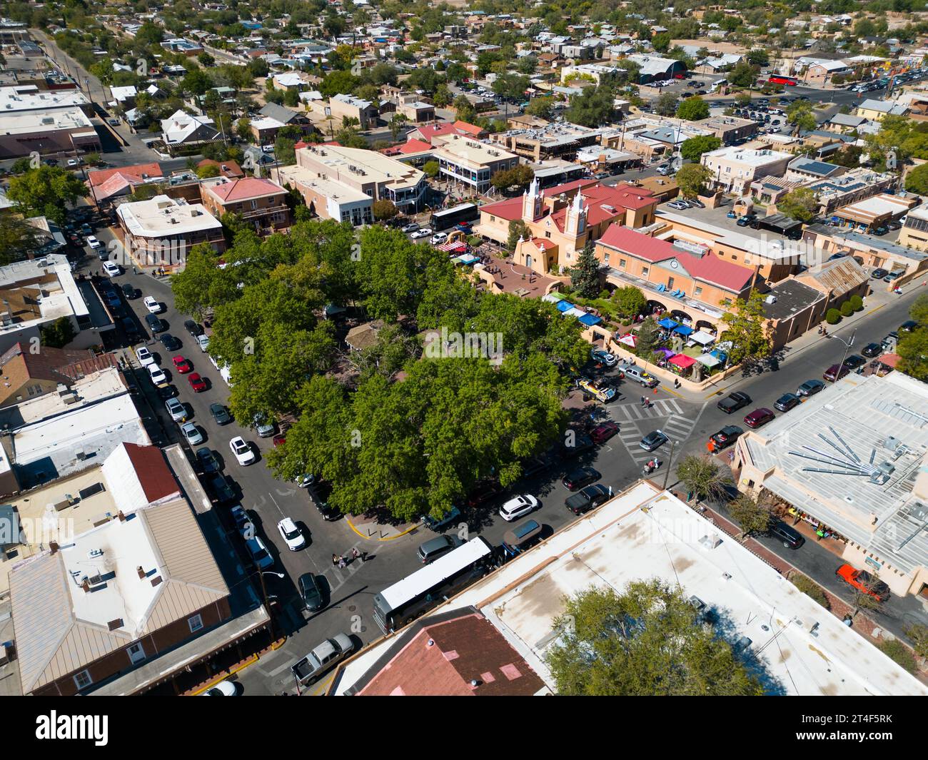 Old Town Plaza oder Plaza Vieja, Altstadt, Albuquerqe, NM, USA Stockfoto
