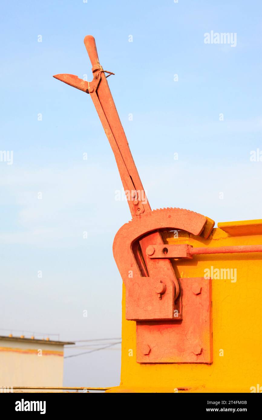 Bremshebel der Trägerpumpe, Nahaufnahme des Fotos Stockfoto