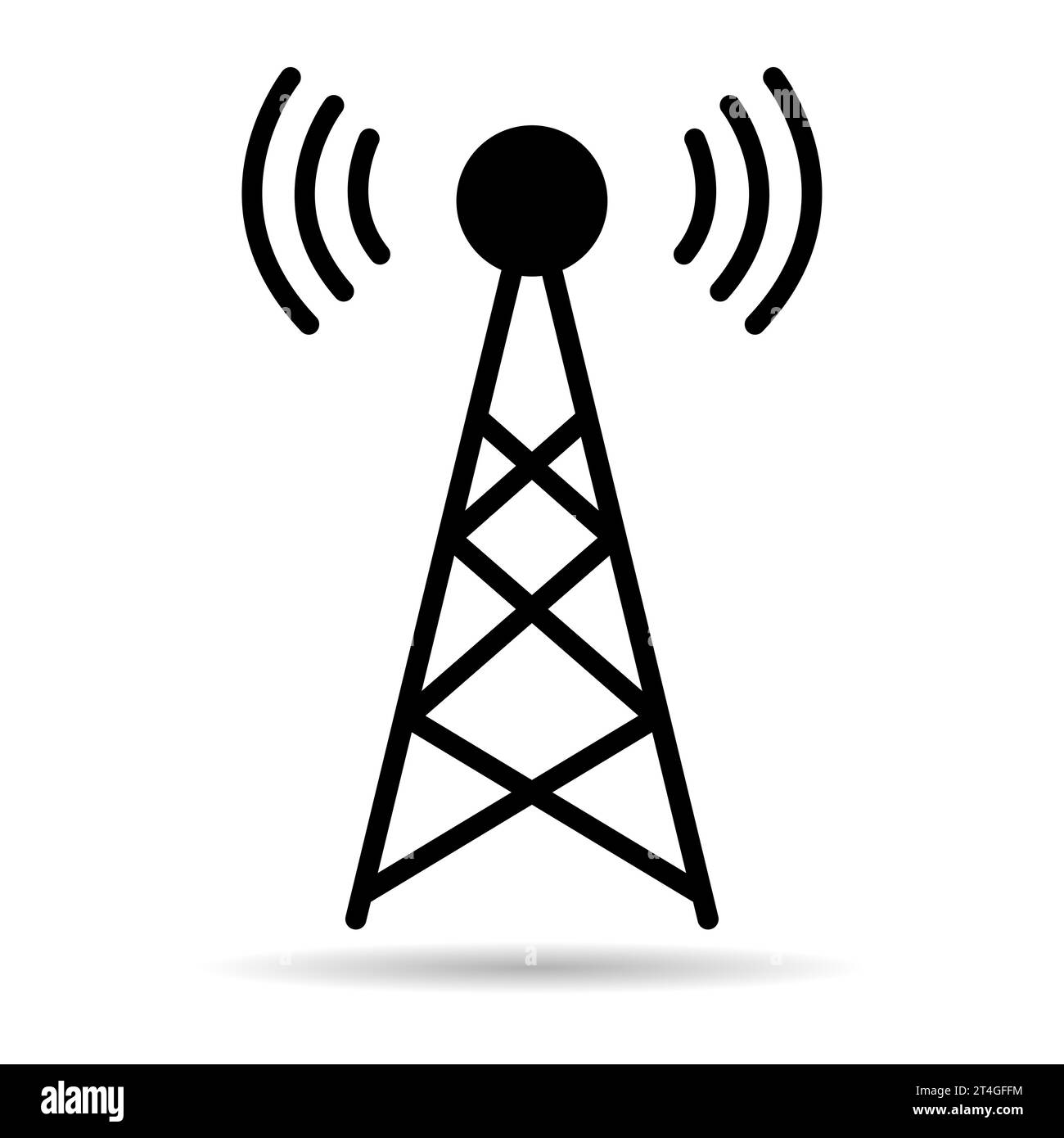 Signalturm-Schattensymbol, Wireless-Technologie-Netzwerkschild, Antennen-Wave-Radio-Vektordarstellung. Stock Vektor
