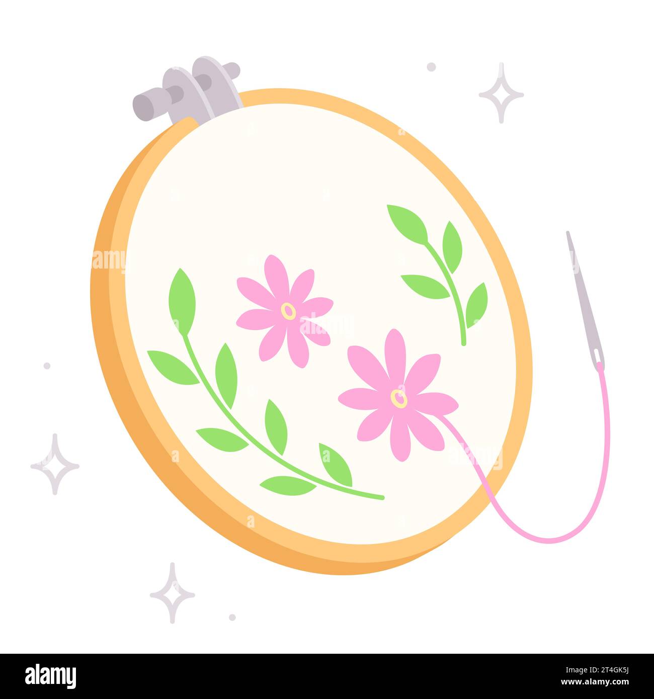 Stickreif, Garn und Nadel, selbstgebastelte Zeichnungen. Einfache Zeichentrickvektorillustration, isolierte ClipArt. Stock Vektor