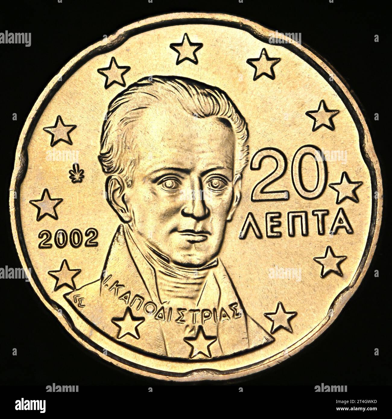 Griechische 20c-Euro-Münze - Ioannis Kapodistrias / John Capodistrias, 1. Govenor von Griechenland Stockfoto