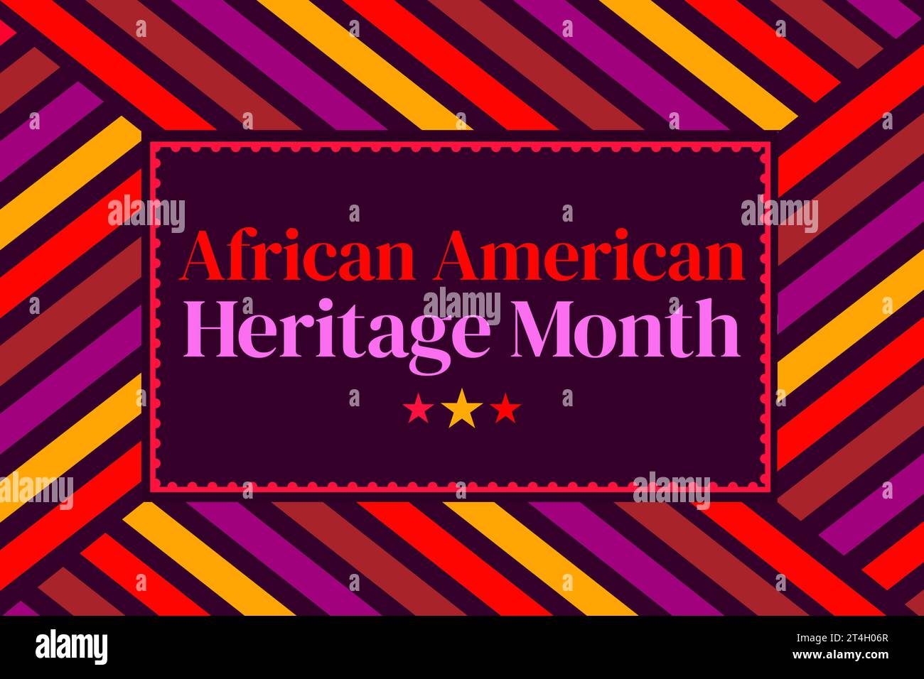 Afrikanisch-amerikanischer Heritage Month Tapete in traditioneller Farbe mit Formen und Typografie in der Mitte. Stockfoto