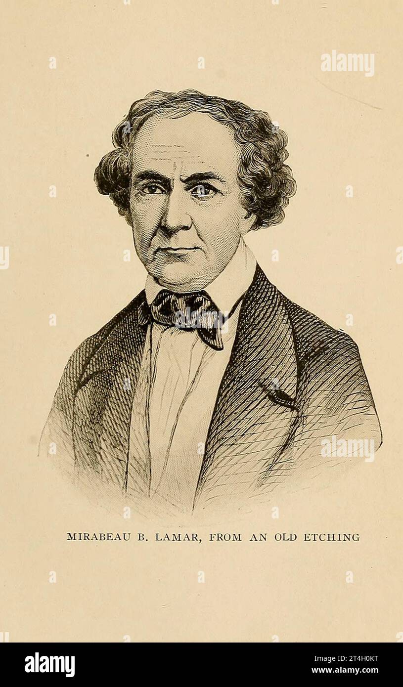 Mirabeau Buonaparte Lamar (16. August 1798 – 19. Dezember 1859) aus dem Buch Texas, the Marvellous, the State of the Six Flags; von Nevin Otto Winter veröffentlichte die Page Company 1916, einschließlich der Konten der spanischen Siedlung und Errichtung der indischen Missionen; die unglückliche Expedition und der Tod von La Salle , die Romantik seiner frühen Siedlung und die Geschichten seiner Hardy Pioneers , die neunjährige Republik Texas , Stephen F. Austin und Sam Houston , "Remember the Alamo" , die Entwicklung der Rinderfarmen ; die Great Ranches und ein Besuch einer Millionen Hektar großen Ranch; die wachsenden Städte; Stockfoto